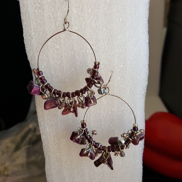 Lifestyle Studios Genuine Shell Hoop Earrings - Purples - Picture 3 of 4